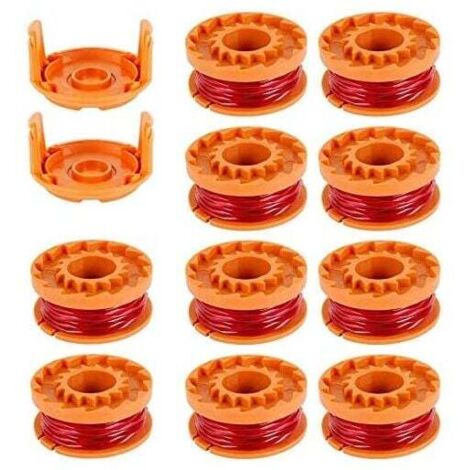 10Pcs Bobines Fil pour Débroussailleuses 3 m/1.65mm en Nylon Ligne de Bobines de Rechange WORXWG163 WG180 WG175 WG150 WG160 avec 2 Capuchons de Coupe Bobine de Fil de Coupe pour Tondeuse à Gazon