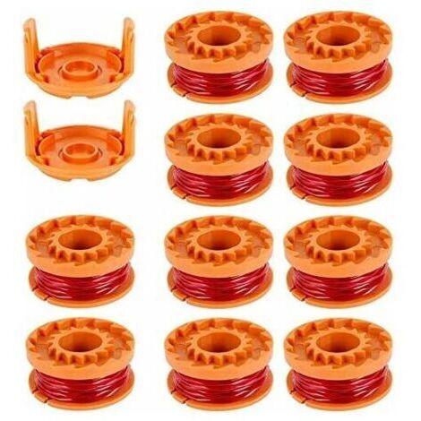 10Pcs Bobines Fil pour Débroussailleuses 3 m/1.65mm en Nylon Ligne de Bobines de Rechange WORXWG163 WG180 WG175 WG150 WG160 avec 2 Capuchons de Coupe Bobine de Fil de Coupe pour Tondeuse à Gazon