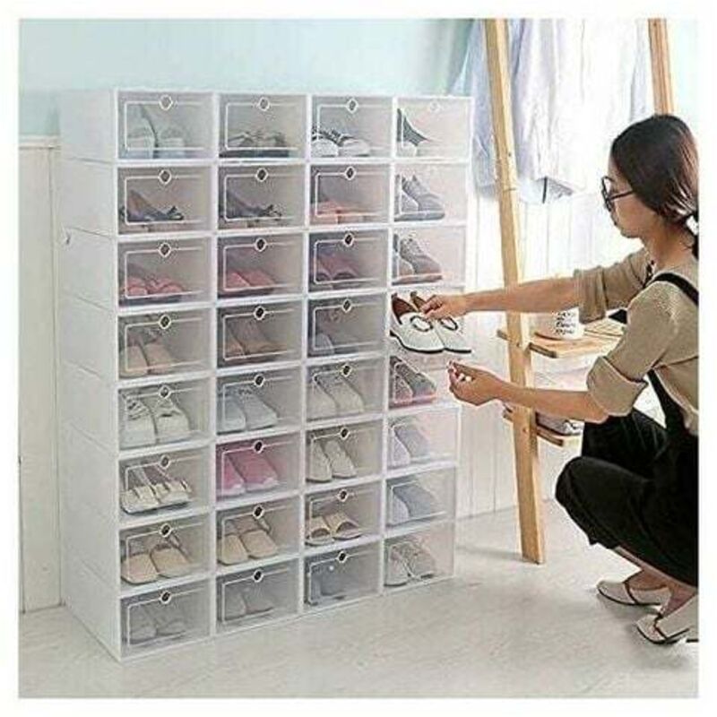10pcs Boite a chaussures epaissie boite de rangement etagere a chaussures a clapet en plastique transparent, blanc