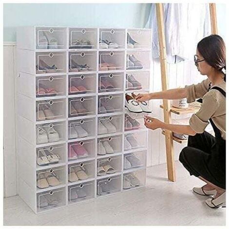10pcs Boite a chaussures epaissie boite de rangement etagere a chaussures a clapet en plastique transparent, blanc