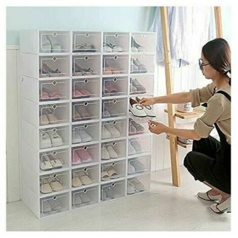 10pcs Boite a chaussures epaissie boite de rangement etagere a chaussures a clapet en plastique transparent, blanc