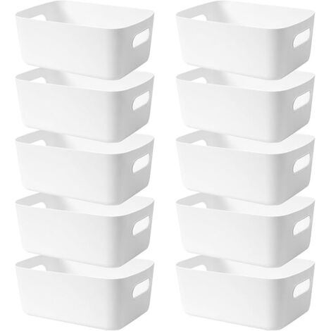 10pcs Boîtes Rangement Plastique Bac Rangement 20 cm Organiseur Panier Rangement avec Poignées Caisse Rangement Placard Cuisine Salle de Bain Bureau