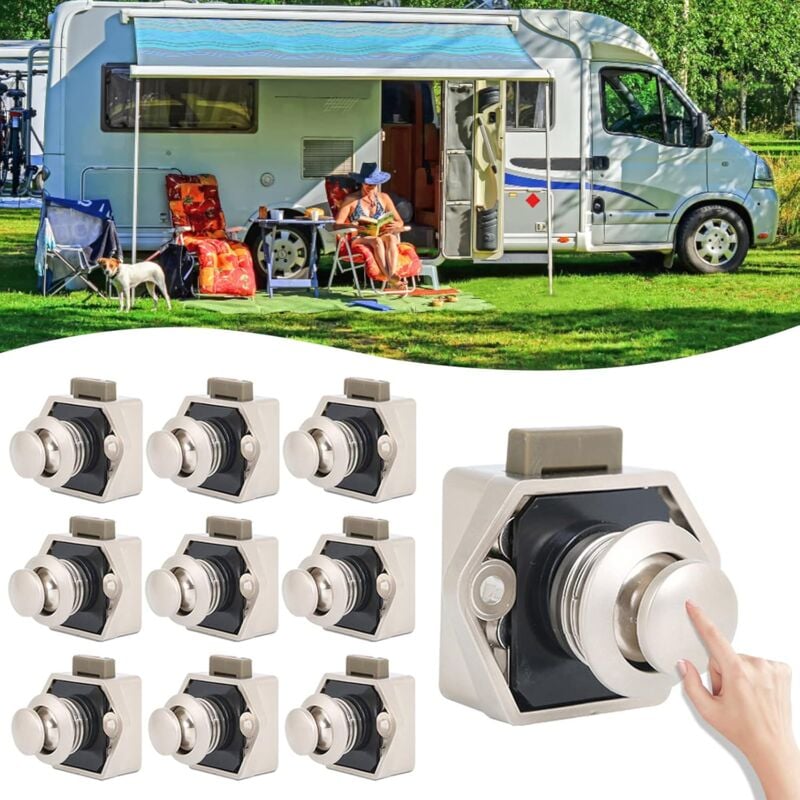 10PCS Bouton Poussoir Loquet Verrou, Sans Clé Serrure Bouton de meuble Fermoir, Bouton Porte Placard Loquet, Verrou Métal Bouton de Sécurité pour