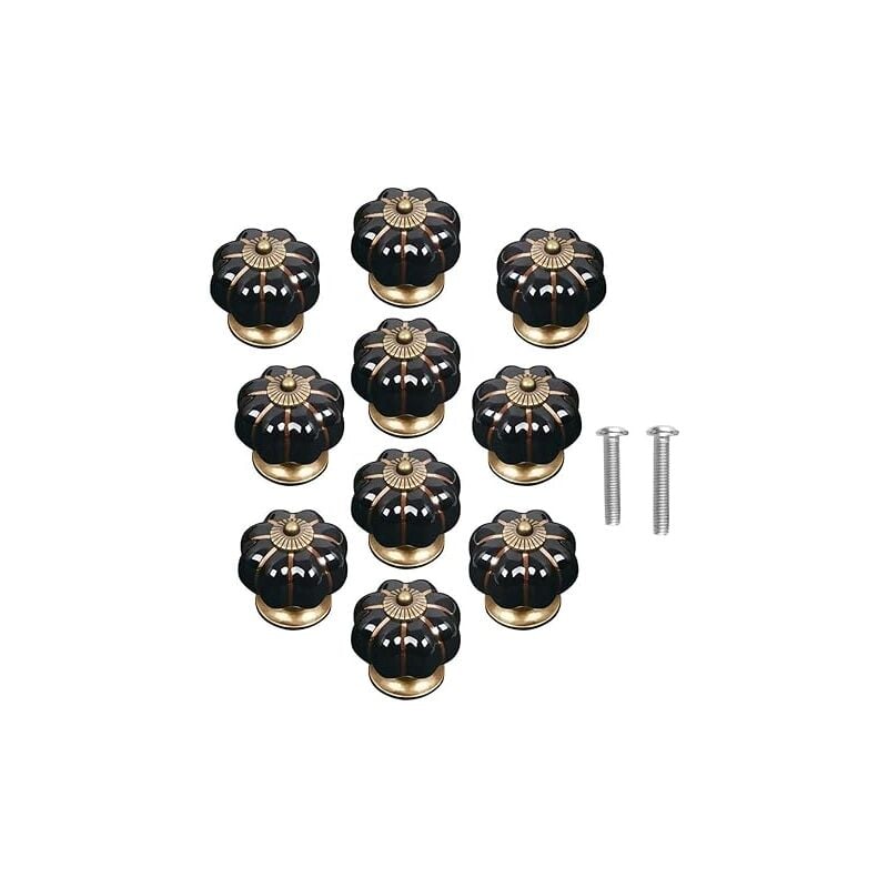 10pcs Boutons de Meuble Céramique Bouton de Tiroir Vintage Poignée Meuble avec Vis Pour Armoire Placard Commode - Noir