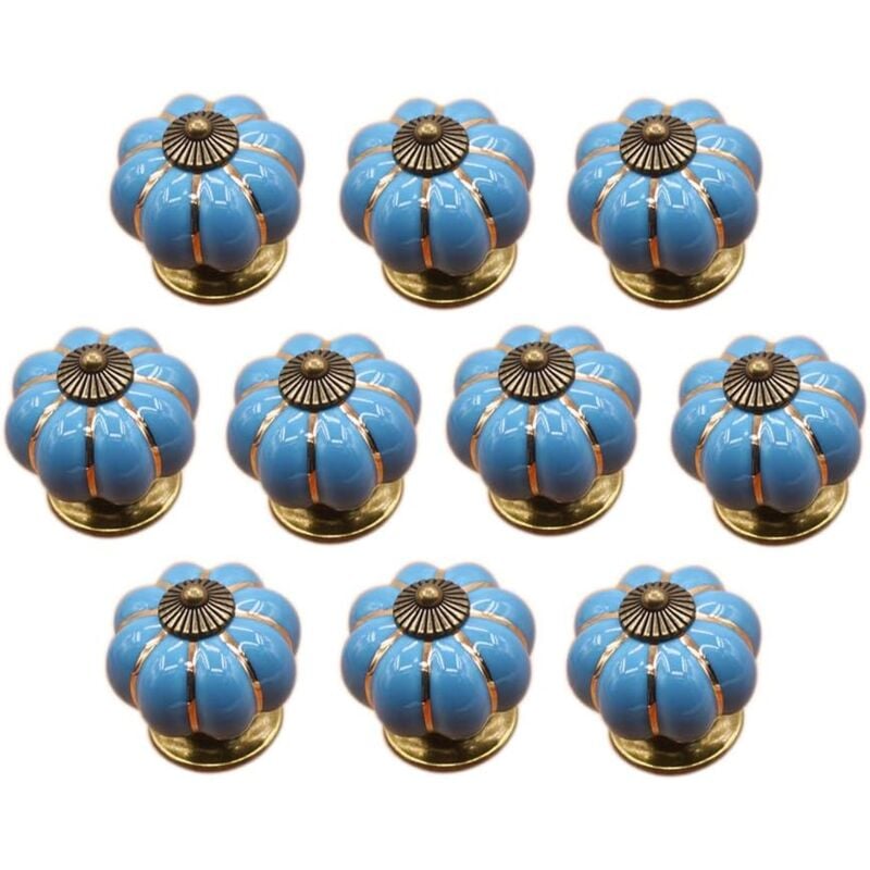 Jn.songs - 10pcs Boutons de Meuble Céramique Bouton de Tiroir Vintage Poignée Meuble avec Vis Pour Armoire Placard Commode - Bleu
