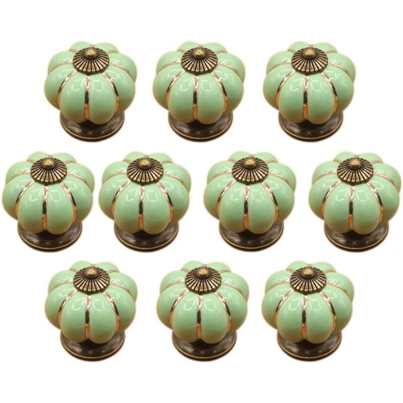 10pcs Boutons de Meuble Céramique Bouton de Tiroir Vintage Poignée Meuble avec Vis Pour Armoire Placard Commode - Vert