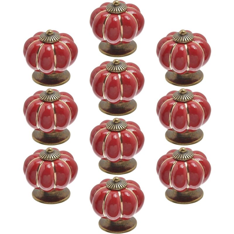 10pcs Boutons de Meuble Céramique Bouton de Tiroir Vintage Poignée Meuble avec Vis Pour Armoire Placard Commode - Rouge
