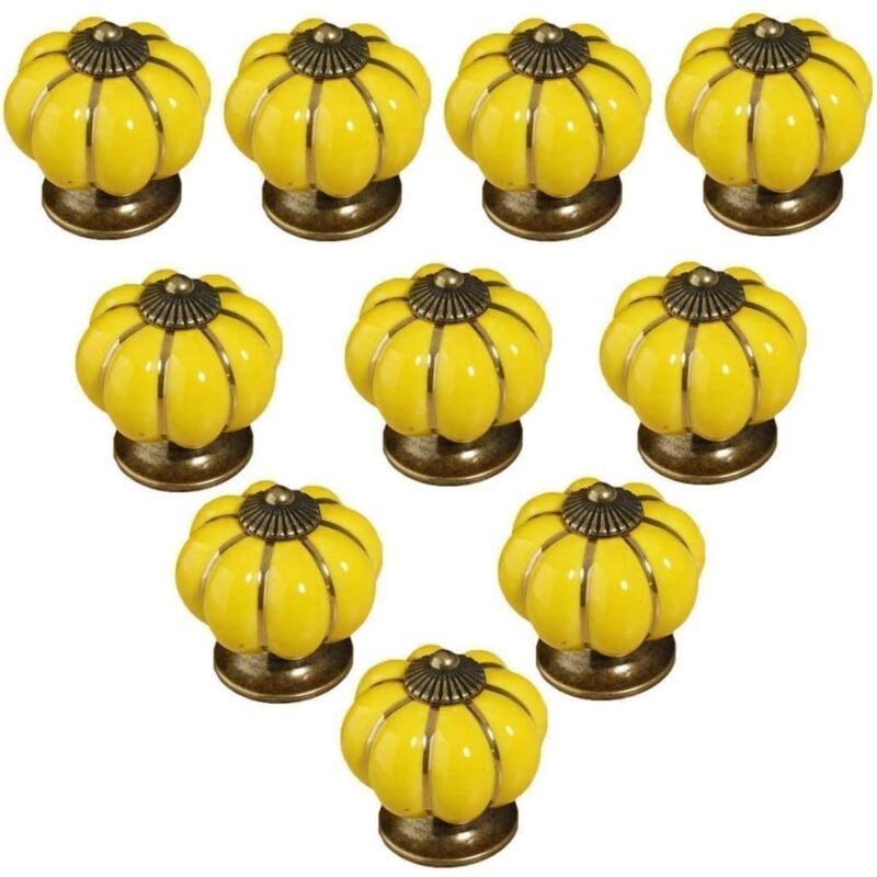 10pcs Boutons de Meuble Céramique Bouton de Tiroir Vintage Poignée Meuble avec Vis Pour Armoire Placard Commode - Jaune