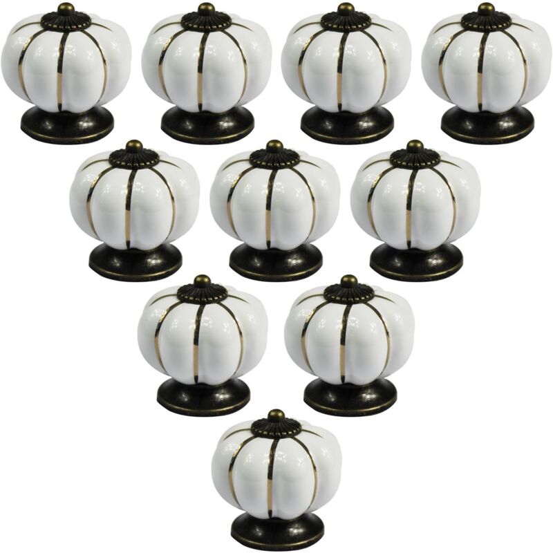 10pcs Boutons de Meuble Céramique Bouton de Tiroir Vintage Poignée Meuble avec Vis Pour Armoire Placard Commode - Blanc