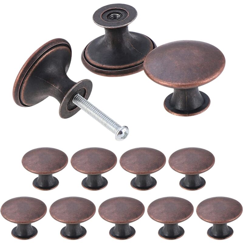 10PCS Boutons de Porte Ronde Poignées de Tiroir 30MM Tiroir de Porte Poignée en Aluminium pour Placards Armoire Cuisine - Rouge