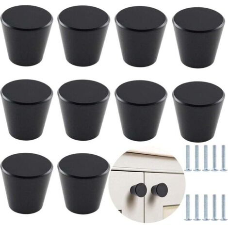 10pcs Boutons de Tiroir Bouton de Meuble 25MM Rond Poignée de Porte en Aluminium avec Vis pour Armoires Étagères Portes de Garde-Robe - Noir