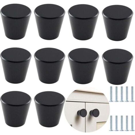 10pcs Boutons de Tiroir Bouton de Meuble 25MM Rond Poignée de Porte en Aluminium avec Vis pour Armoires Étagères Portes de Garde-Robe - Noir