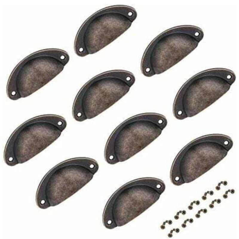 10pcs boutons de tiroir en cuivre poignées demi-lune poignées de tasse antiques pour boutons de meubles d'armoire avec vis 82x35mm (couleur 1)-Fei Yu