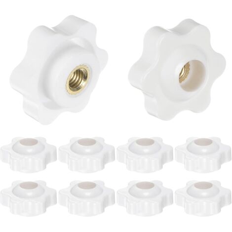 10Pcs Boutons Étoiles M5 Filetage Femelle 25mm Tête en Plastique Poignées de Serrage à Visser en Laiton à Trou Traversant, Boutons à Main Filetés, Blanc