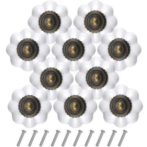 10PCS Bronze Vintage Boutons de Tiroir, 30MM Blanc Tiroir de Porte Poignée, Rond Bouton de Meubles, Boutons de Porte Chambre d'enfant, Poignées de Meuble pour Placard Armoire Cuisine