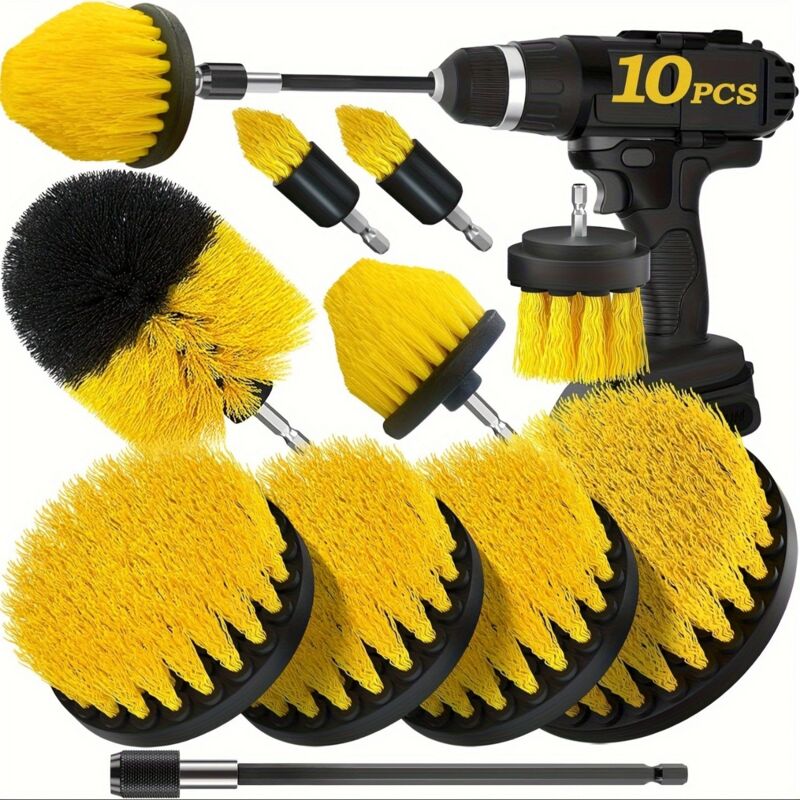 10PCS Brosse Nettoyage Perceuse, Nettoyage Voiture Brosse Visseuse avec , Brosse de Nettoyage Électrique pour Voiture Jantes Carrelage Tapis
