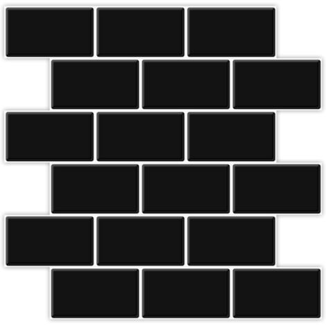 10pcs carrelage mural de salle de bain autocollant antisalissure imperméable carrelage autocollant décoratif (noir)