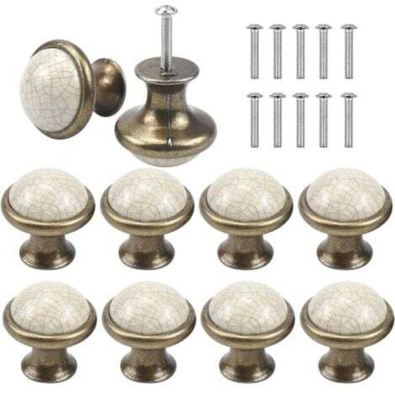 10PCS Ceramic Drawer Door Handle, 33MM Round Drawer Knobs, Vintage Furniture Knobs, Door Knobs, Furniture Handles for Cupboard, Wardrobe, Kitchen,