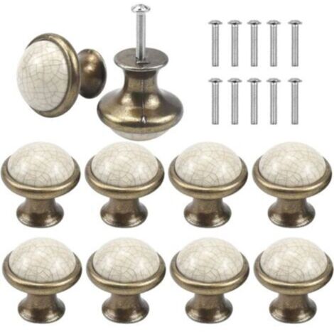 10PCS Céramique Tiroir de Porte Poignée, 33MM Rond Boutons de Tiroir, Vintage Bouton de Meubles, Boutons de Porte, Poignées de Meuble pour Placard Armoire Cuisine, Chambre d'enfant