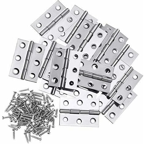 KUEATILY 10Pcs Charnière En Acier Inoxydable Charnières 3 Pouces Se Pliant Charnière Connecteurs Pour La Maison Meubles Matériel Armoire Garde Porte Tiroir (avec 60Pcs 3 x 12mm Vis)-Fei Yu