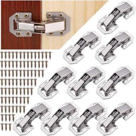 10pcs Charniere Porte Placard avec Vis de Charnière, Charnière Invisible, Charniere à Fermeture Douce Porte Placard Cuisine, 90 Degré Charniere pour Porte Meuble, Charniere Commode Salle de Bain