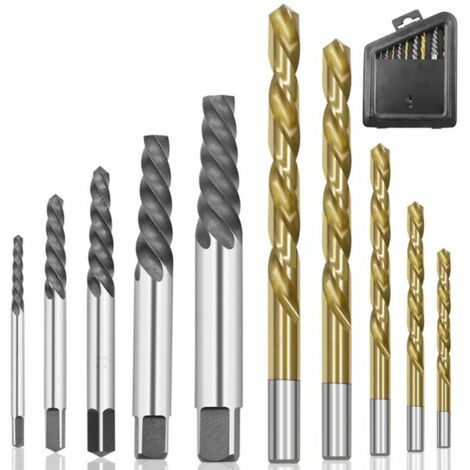 10pcs Cobalt Left Hand Screw Extractor Set with Metal Case Gold，Broken Head Screw Extractor
