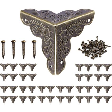 10pcs Coin Vintage,Coin Meuble Metal Antique,Coins de protection pour caisses et meubles Style Vintage,Aspect Bronze Meubles Décoratifs,Comprend 40 Clous-25x35mm GrooFoo