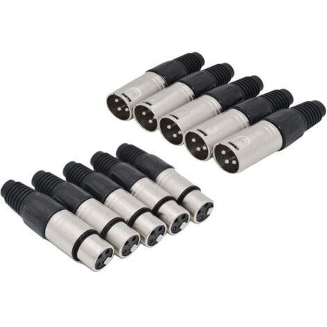 10Pcs Connecteur à Souder Xlr 3 Broches 5 Fiche Mâle de Microphone Prise Audio