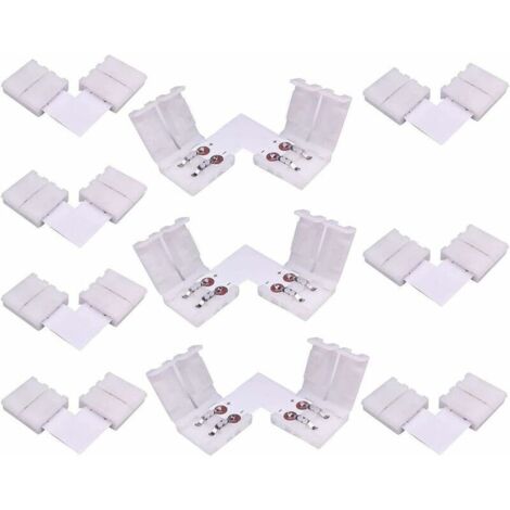 10pcs Connecteur LED Strip à 2 Broches Forme de L Connecteur d'angle à Ruban LED Connecteur Rapide à Angle Droit pour 10mm de Large Couleur Unique Bande LED SMD 5050 5630, Soudage Gratuit [Classe éner