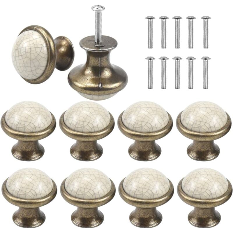 10PCS Céramique Tiroir de Porte Poignée, 33MM Rond Boutons de Tiroir, Vintage Bouton de Meubles, Boutons de Porte, Poignées de Meuble pour Placard