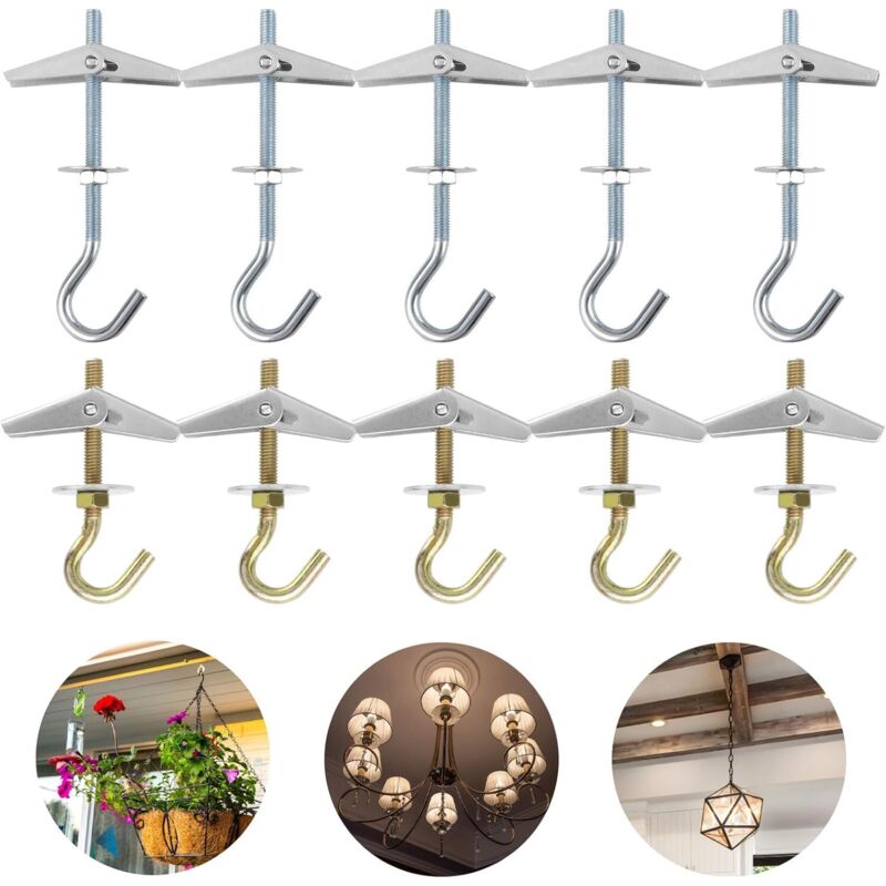 Largeight - 10Pcs Crochet Plafond,M5/M690mm Crochet Fixation Plafond,Crochet Lustre Plafond