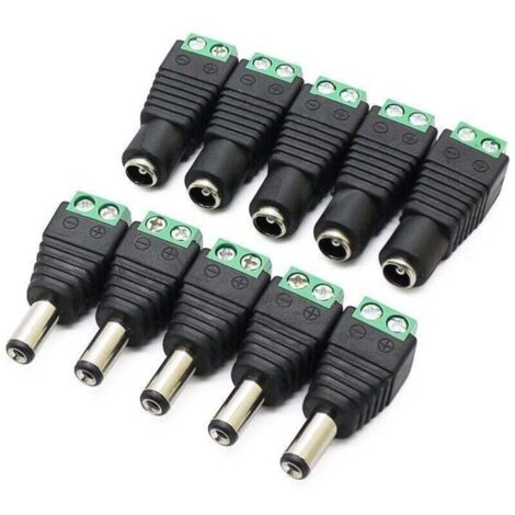 10Pcs DC d'alimentation Connecteur Mâle/Femelle Fiche 12V Prise Jack Adaptateurs, pour Prise pour caméra de vidéosurveillance DVR Système de sécurité lumière LED