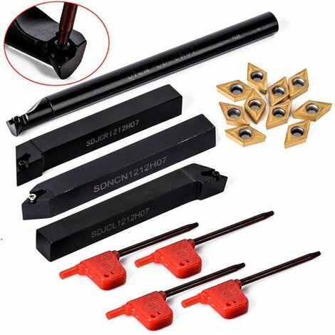 10pcs DCMT070204 Carbide Inserts with 4pcs 12mm Reaming Lathe Turning Bar Tool Holder