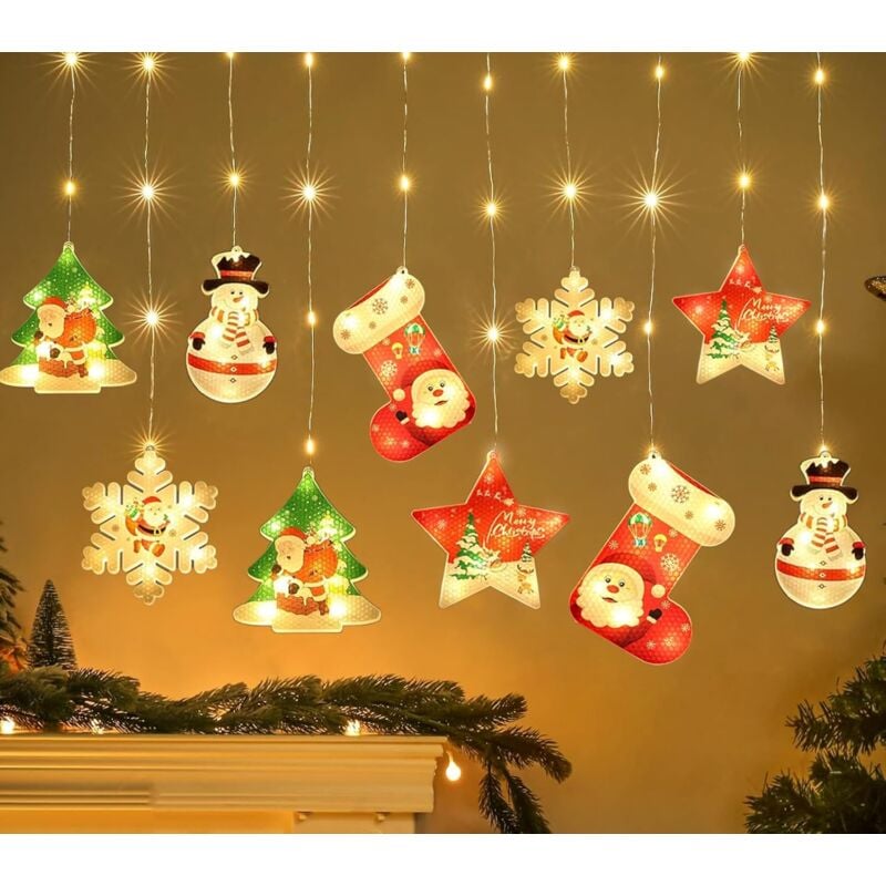 Coocheer - 10PCS Décoration Lumineuse Fenêtre Noël Intérieur, 3M 100 LEDs 3D Lumières de Noël, 8 Modes usb Rideau Lumineux Noël Fenêtre, pour