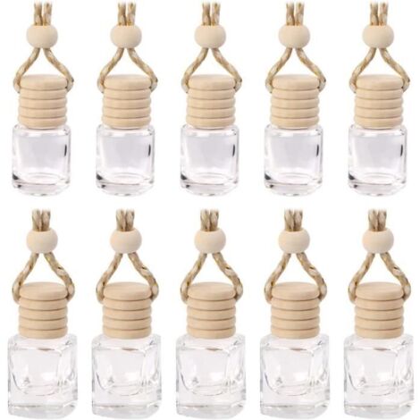 10Pcs Diffuseur Suspendu de Voiture, 5ml Bouteilles de Parfum en Verre Vide Rechargeables Transparent Diffuseur D'huiles Pendentif