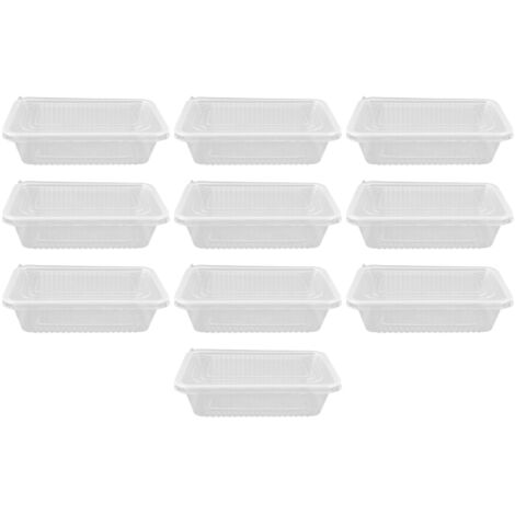 10PCS Disposable Lunch Box Microwavable Disposable Transparent Rectangular Food Container with Lid 650ML