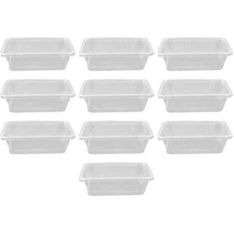 10PCS Disposable Lunch Box Microwavable Disposable Transparent Rectangular Food Container with Lid 750ML