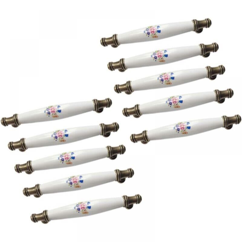 10pcs Distance entre les trous 128 mm (Blue Morning Glory) poignée de tiroir poignée de meubles, Poignées en arc Poignées en céramique,