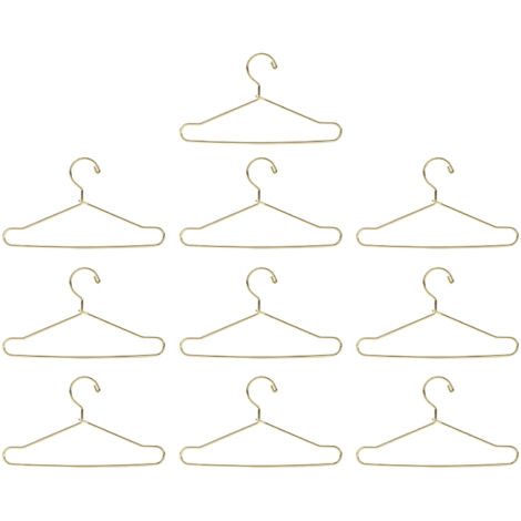 10Pcs Doll House Clothes Hanger Stainless Steel Cute Doll Garment Hanger Outfit Holders 100mm Gold
