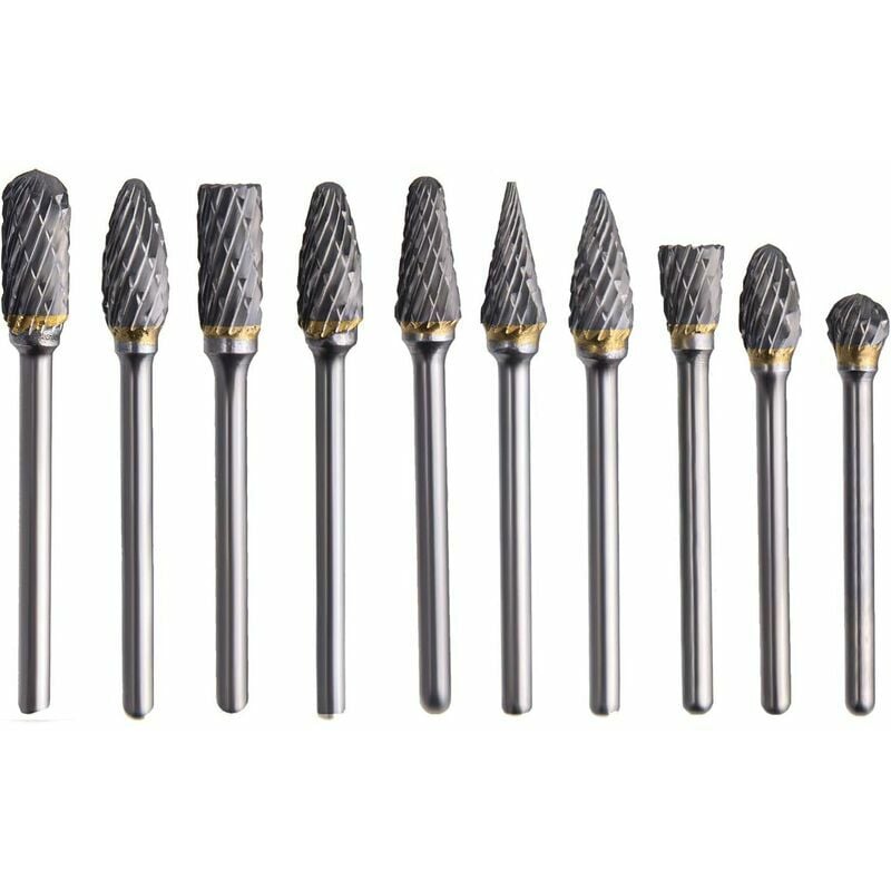Hoopzi - 10pcs Double Cut Tungsten Carbide Cutting End Mill with 3mm Shank and 6mm Head for Woodworking, Drilling, Metal Carving, Engraving