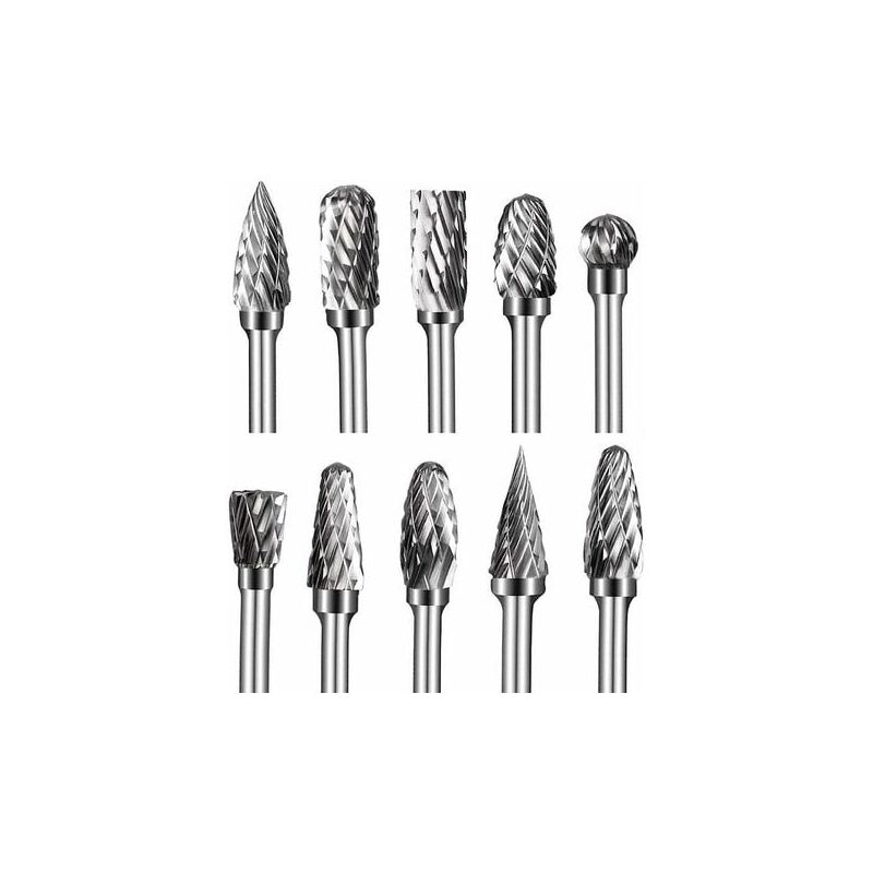 10Pcs Double Cut Tungsten Carbide Shank Burrs 1/8