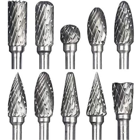 10pcs Double Sided Tungsten Carbide Rotary Tool Burr Set, 1/8" Shank for DIY Projects, Wood Carving, Metal Polishing, Engraving and Drilling
