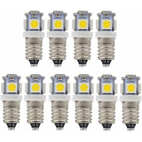 10pcs E10 12V Blanc froid ampoules LED 5SMD 0,5 W 50LM Les lamp（Blanc chaud）