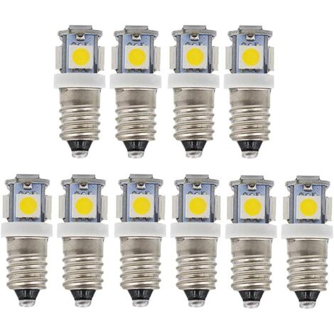 10pcs E10 12V Cool White LED Light Bulbs 5SMD 0.5W 50LM Les lamp（White hot）