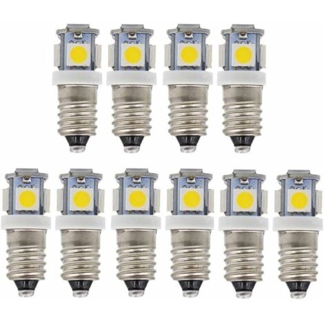 10pcs E10 6V Blanc froid ampoules LED 5SMD 0,5 W 50LM Les lamp（Blanc Froid）