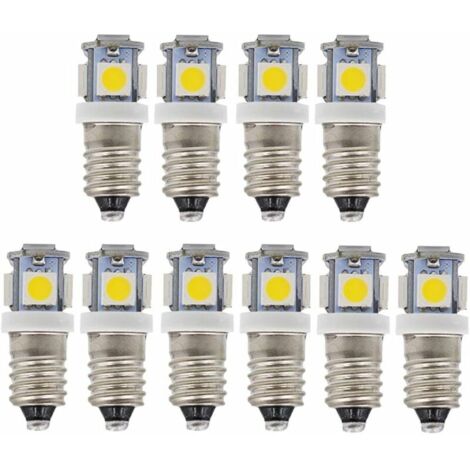 10pcs E10 6V Cool White LED Bulbs 5SMD 0.5W 50LM (Cool White)