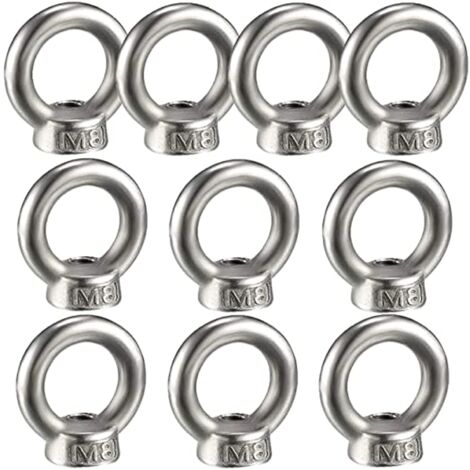 10PCS Écrou à oeil de levage, écrou à anneau femelle pour le levage de l'acier inoxydable 304Pack-of-10, M8