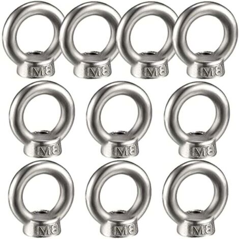 10PCS Écrou à oeil de levage, écrou à anneau femelle pour le levage de l'acier inoxydable 304Pack-of-10, M8