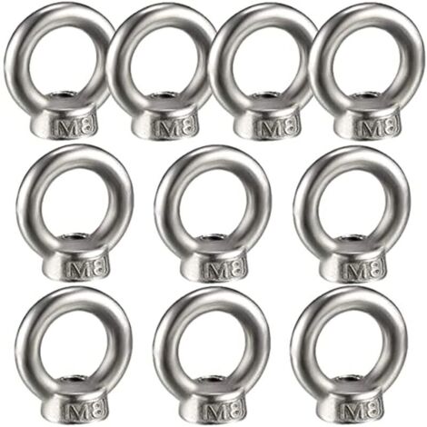 10PCS Écrou à oeil de levage, écrou à anneau femelle pour le levage de l'acier inoxydable 304Pack-of-10, M8