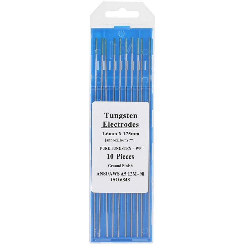 10Pcs Électrodes de Tungstène Pur wp Pointe Verte pour Soudage Tig ac, 1.0/1.6/2.0/2.4/3.2mm Électrodes de Tungstène Professionnel(1.6mm175mm)